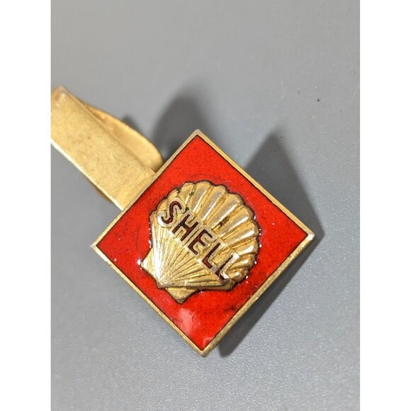 Vintage Shell Gasoline Red Enamel Gold Tone Tie Clip - Picture 3 of 6